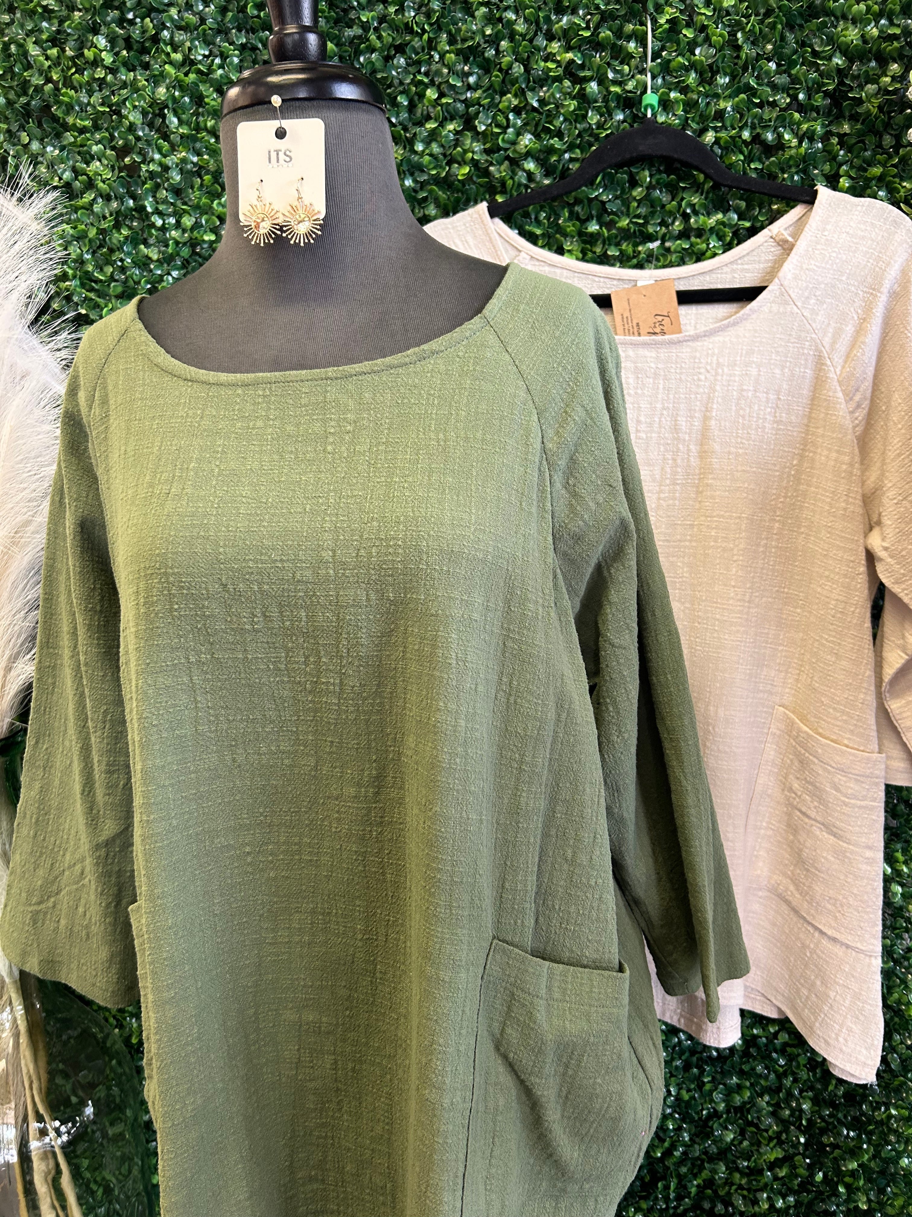 Linen Look 3/4 Sleeve Top