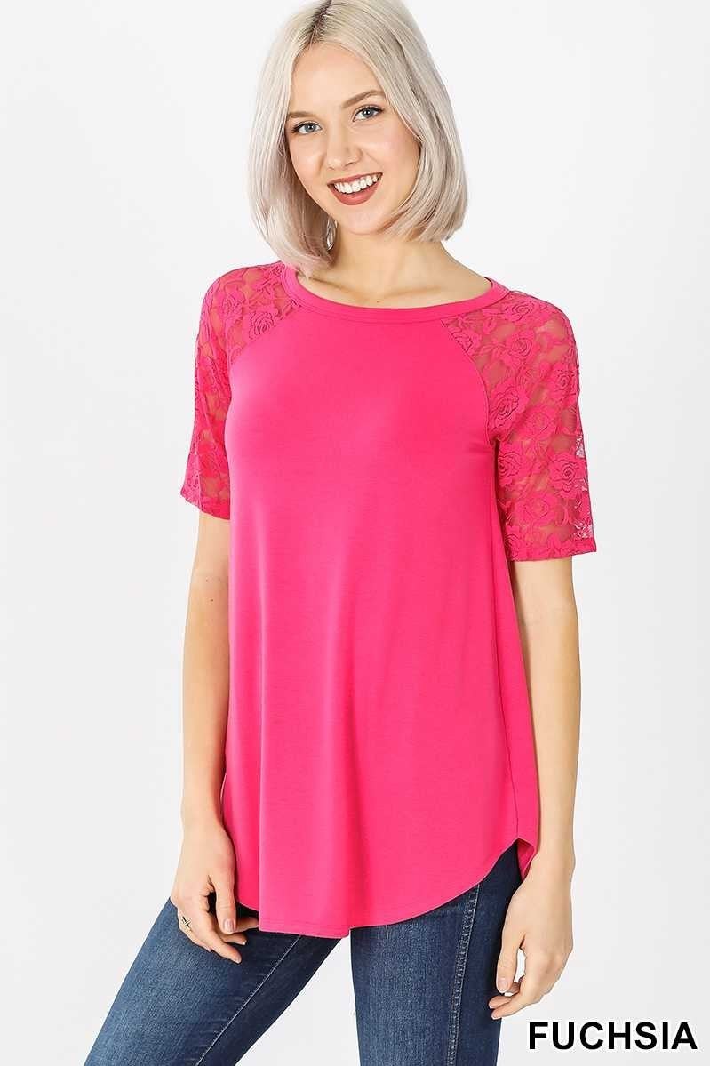 fuchsia lace sleeve ragland
