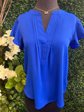 Pleated Split Neck Flutter Sleeve Top