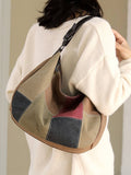 Retro Patchwork Single Shoulder Crossbody Bag: Brown