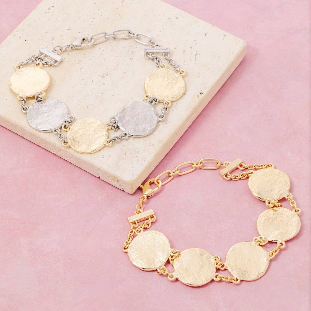 Textured Coins Chain Bracelet: GD