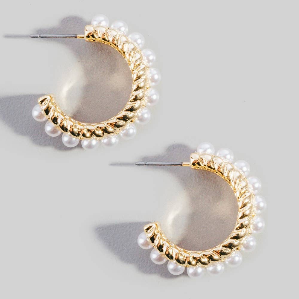 Pearl Fringe Twisted Gold Hoop Earrings: CRMGD