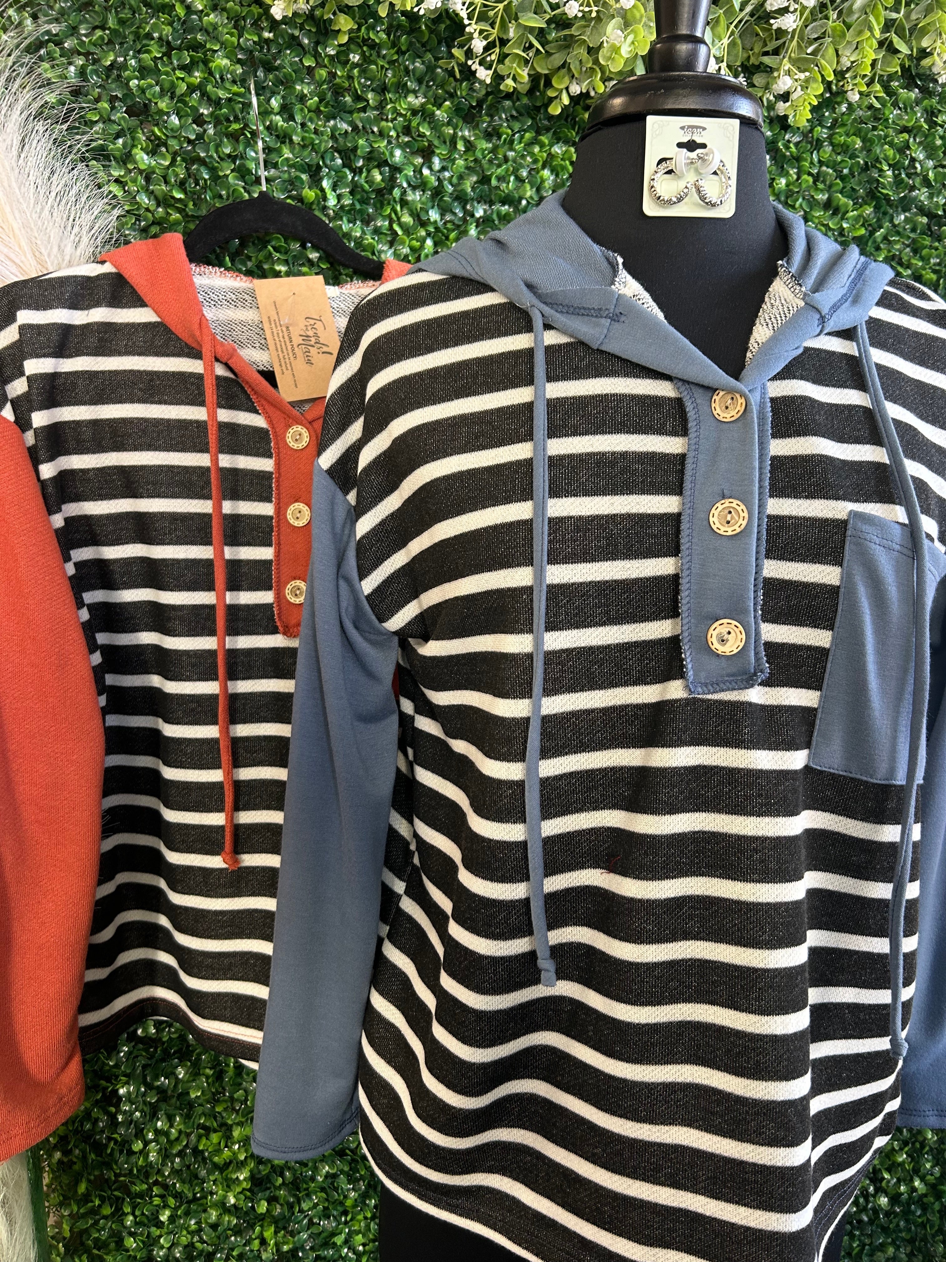 Front Pocket Striped Sweatshirt