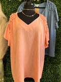Solid Smocked Shoulder Blouse