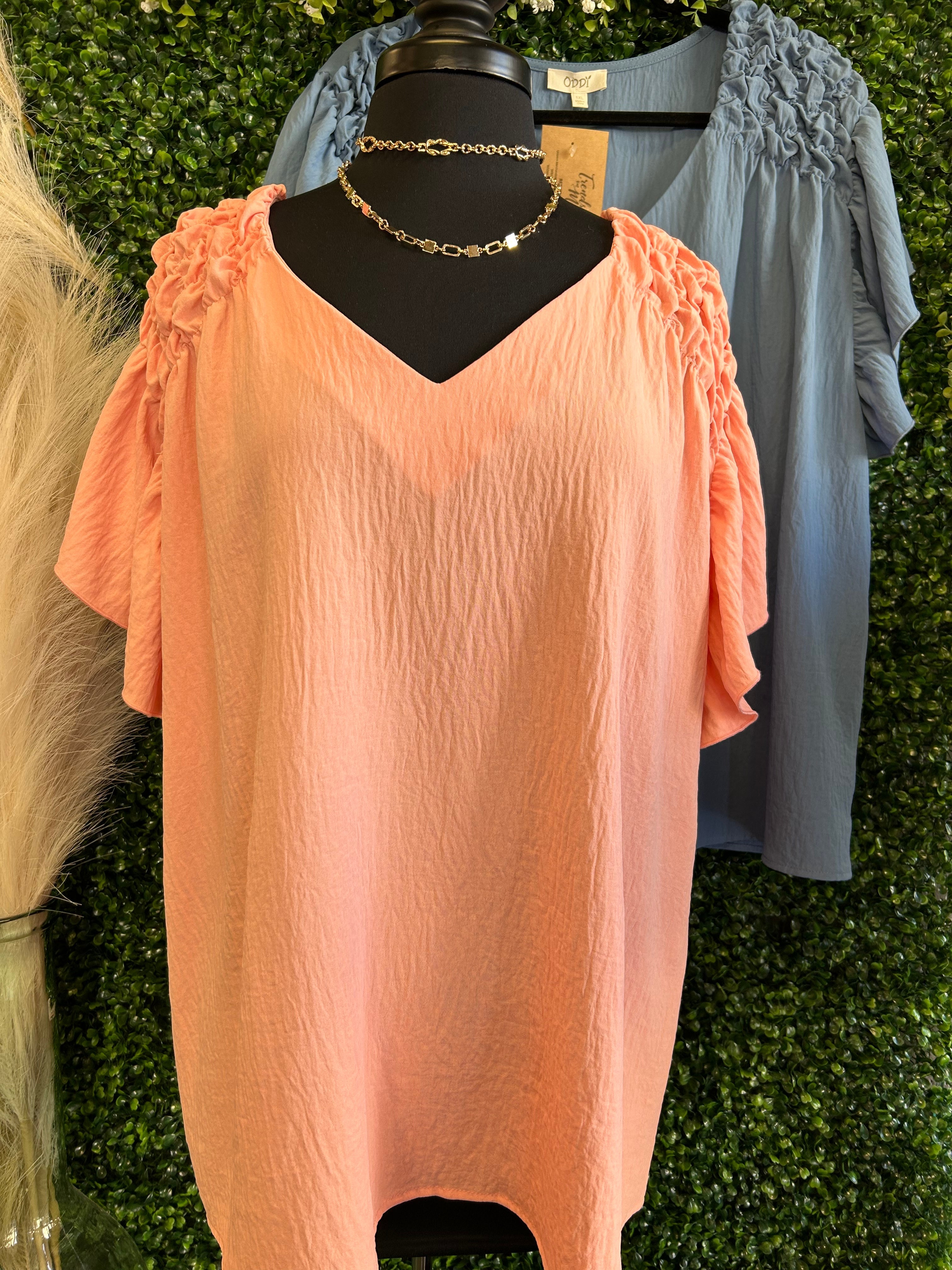 Solid Smocked Shoulder Blouse