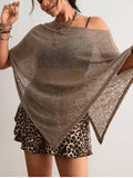 Lightweight Knit Poncho Shawl, Versatile Layering Cover Up: Brown