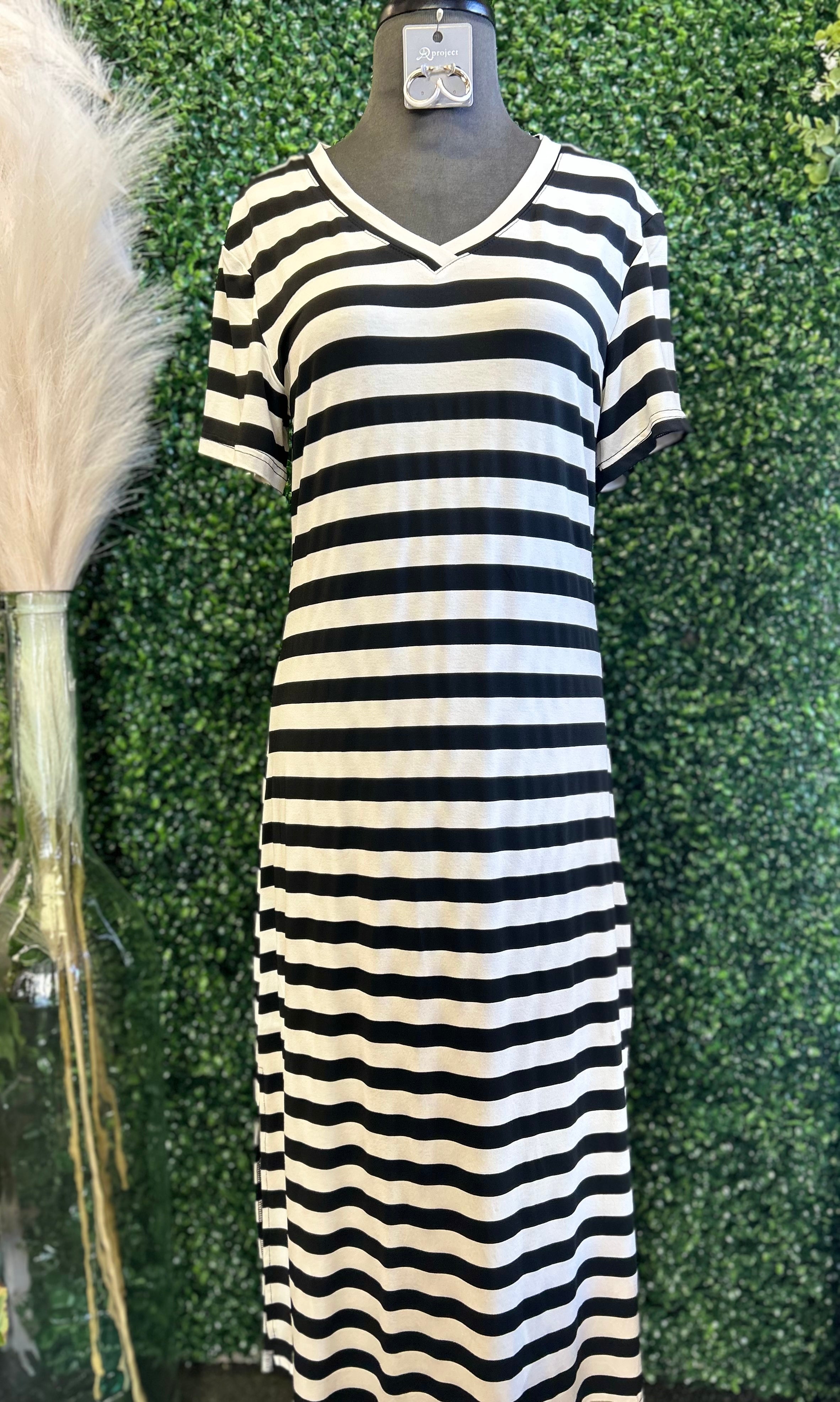Striped Neck Maxi Dress