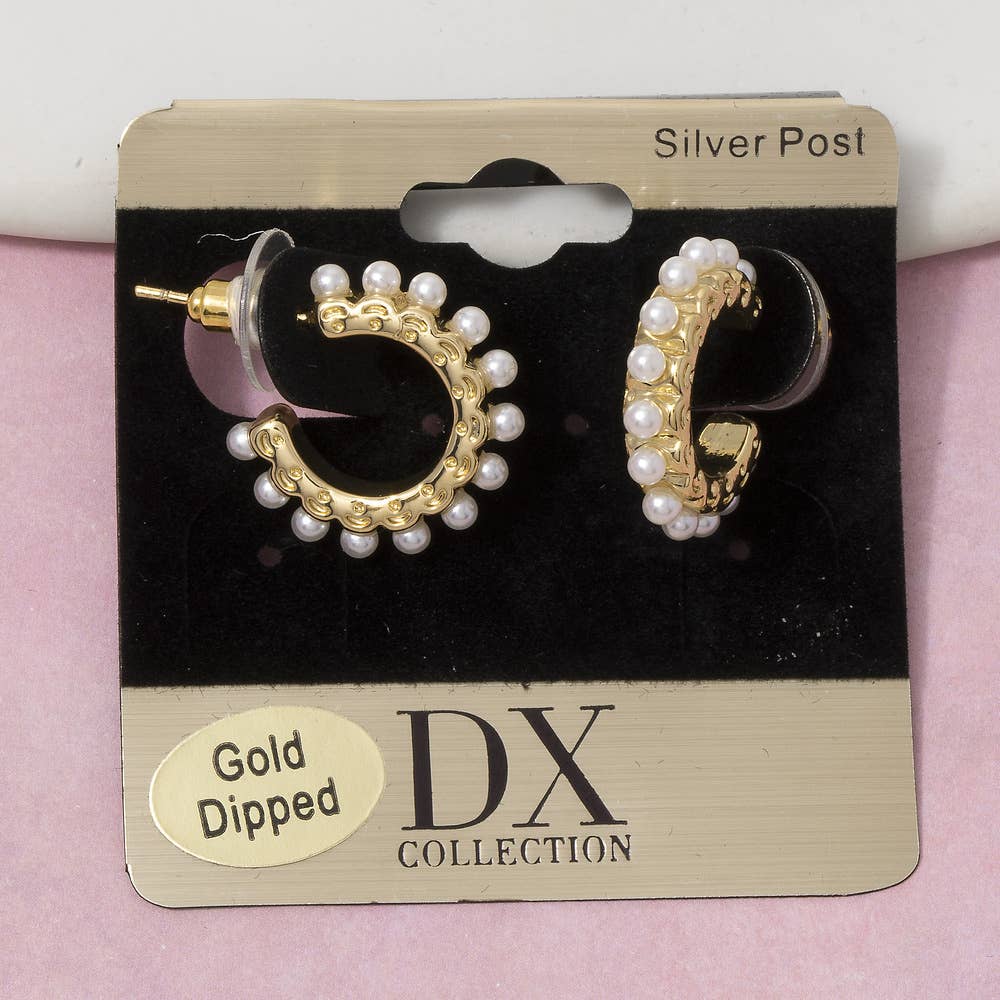 Gold Dipped Pearl Accent Huggie Hoop Earrings: G