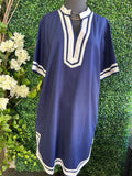 Contrast Trim Dress w/Pockets