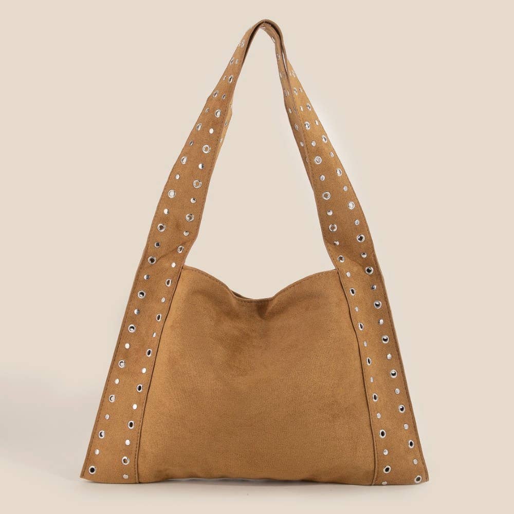 Grommet Strap Suede Shoulder Bag: SLBR