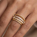Pearl Cz Beaded Four Band Stackable Ring Set: GDCRY