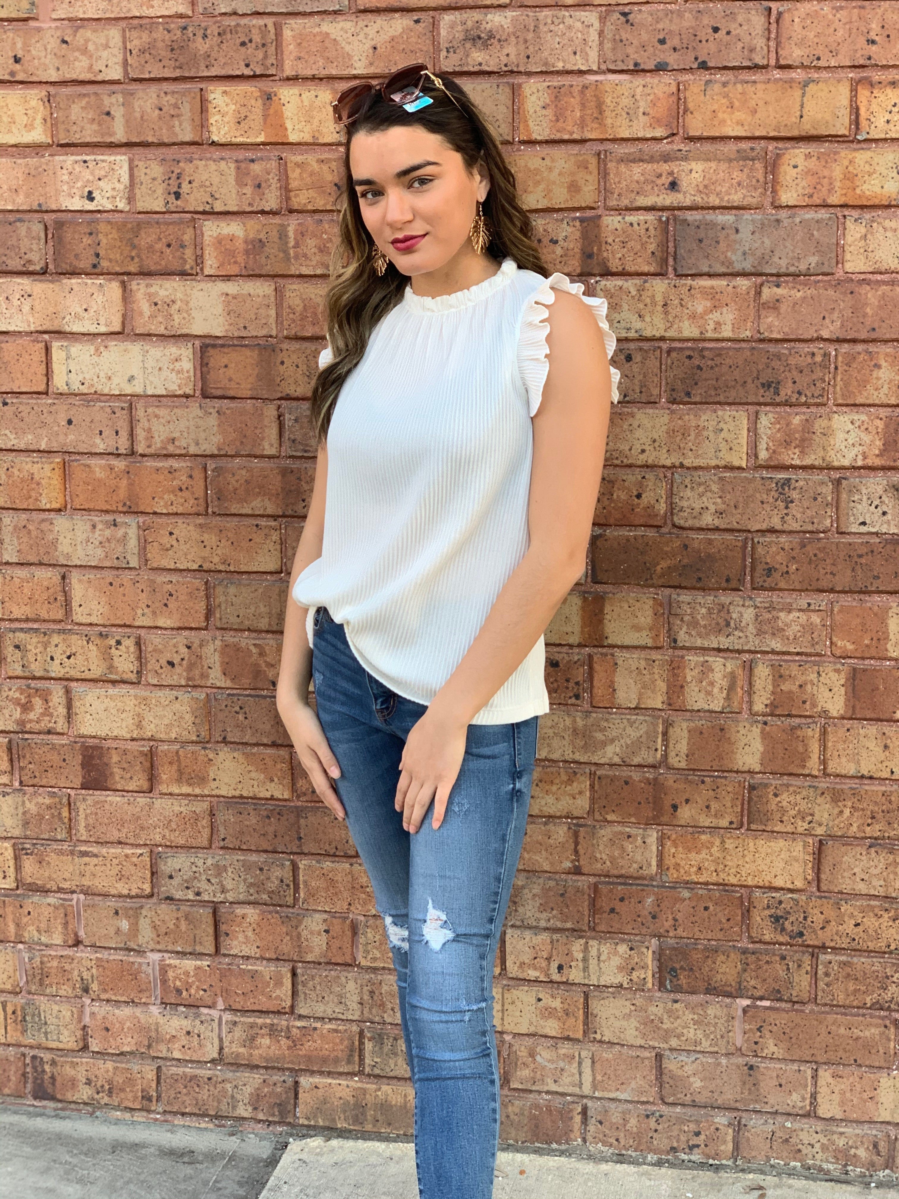 Ruffled Stand Up Collar Top