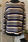 Striped  Sweater w/ Lettuce Hem