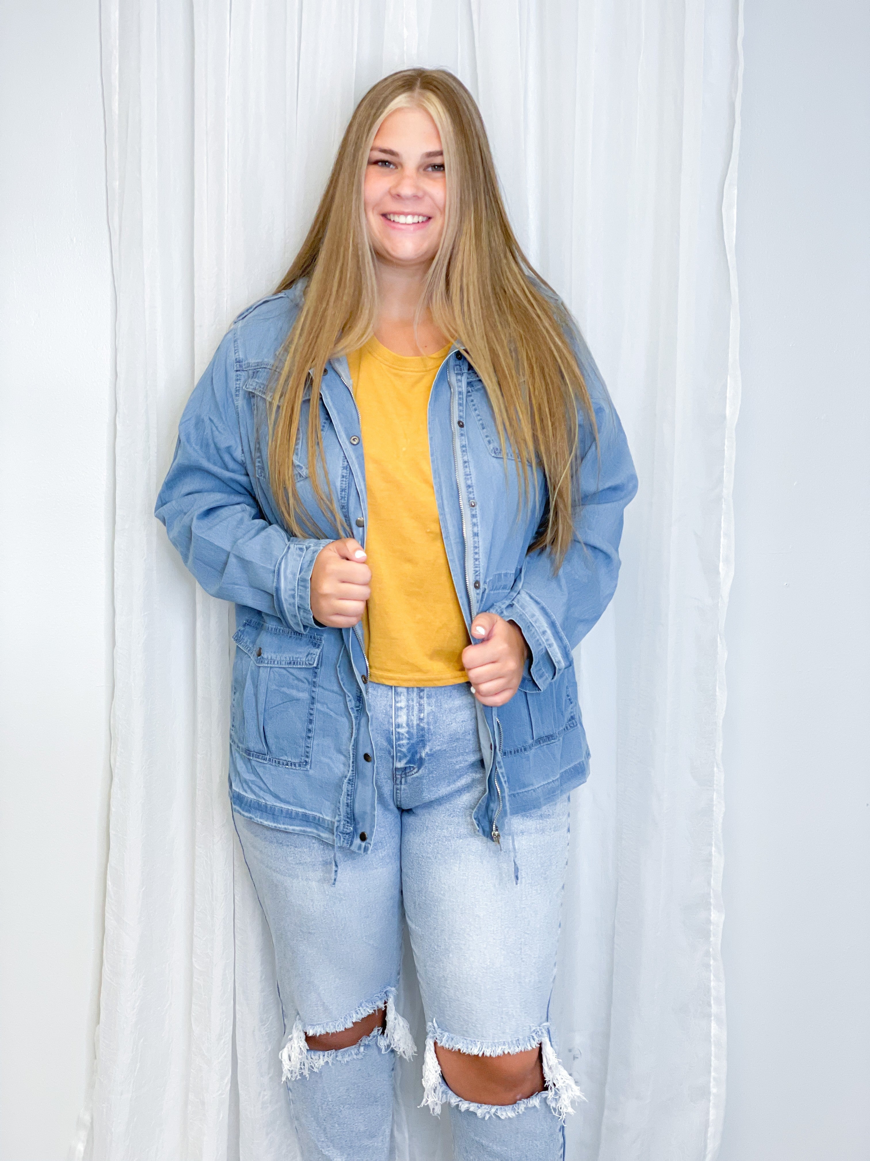 Denim Zipper Hooded Jacket