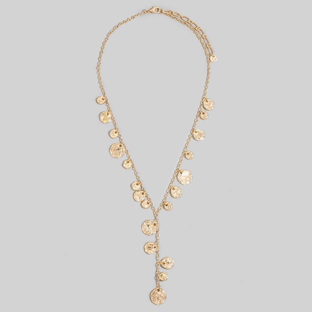Dainty Chain Hammered Coin Discs Y Necklace: GD