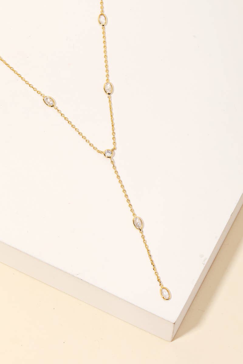 Dainty Chain Rhinestone Y Necklace: G