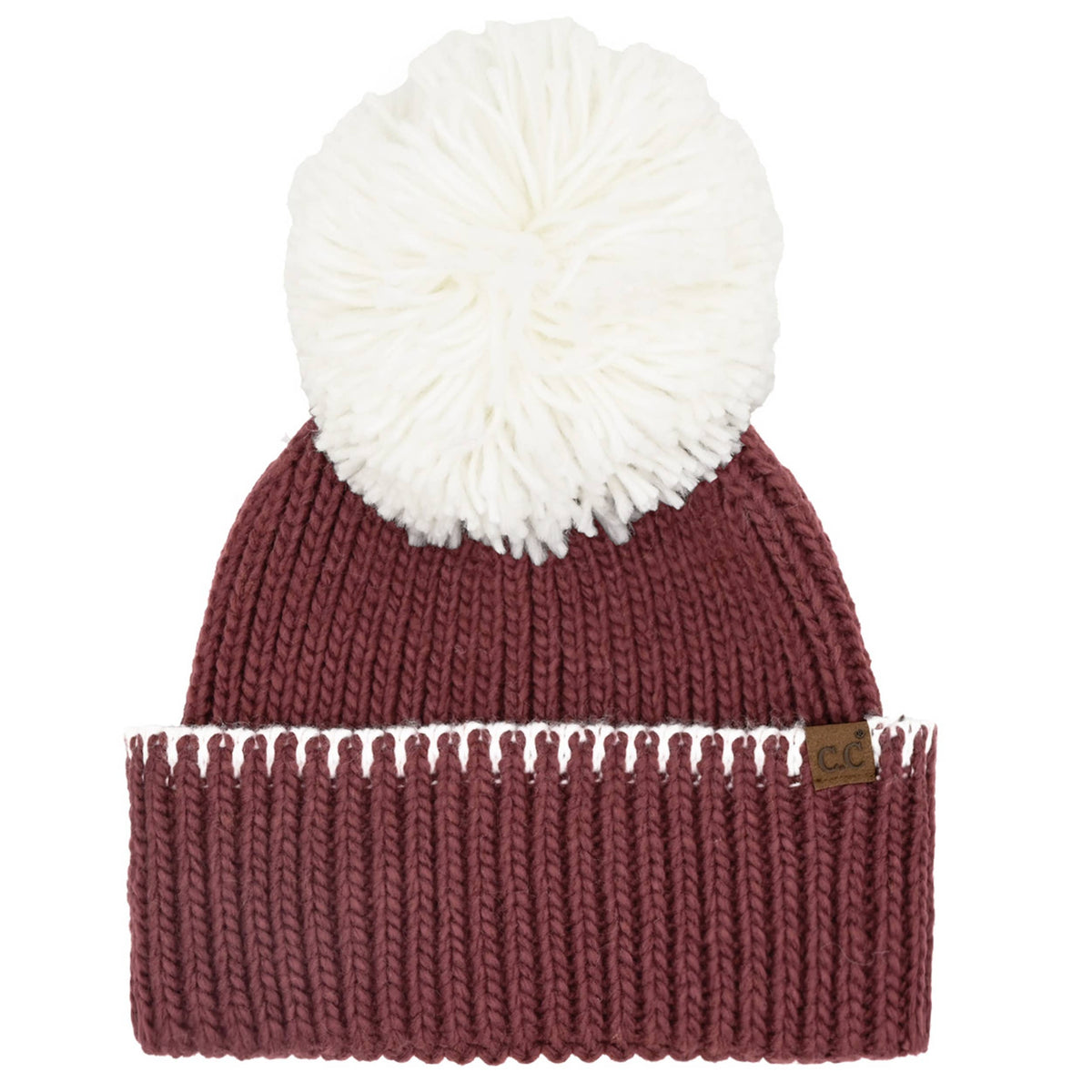 C.C Yarn Pom Game Day Team Stitch Point Beanie Hat: Red/Black