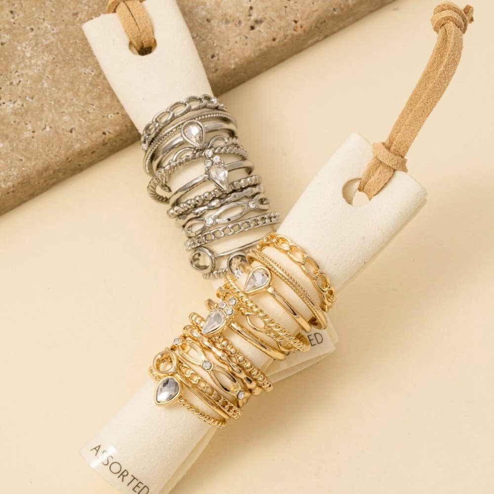 Twelve Piece Assorted Teardrop Ring Set: RHCRY