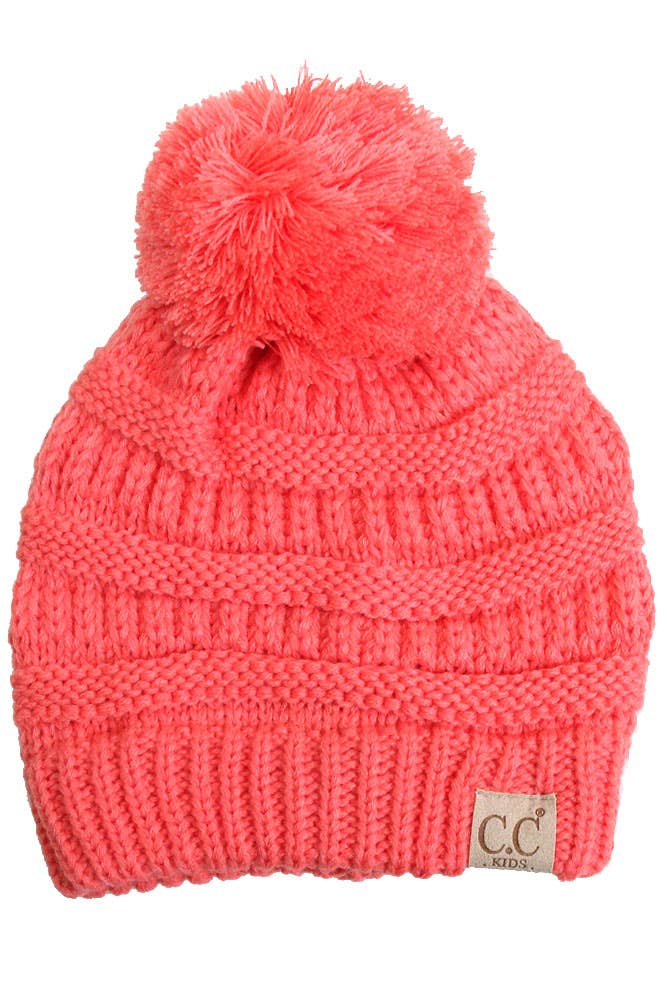 C.C Kids Solid Knit Pom Beanie: New Candy Pink