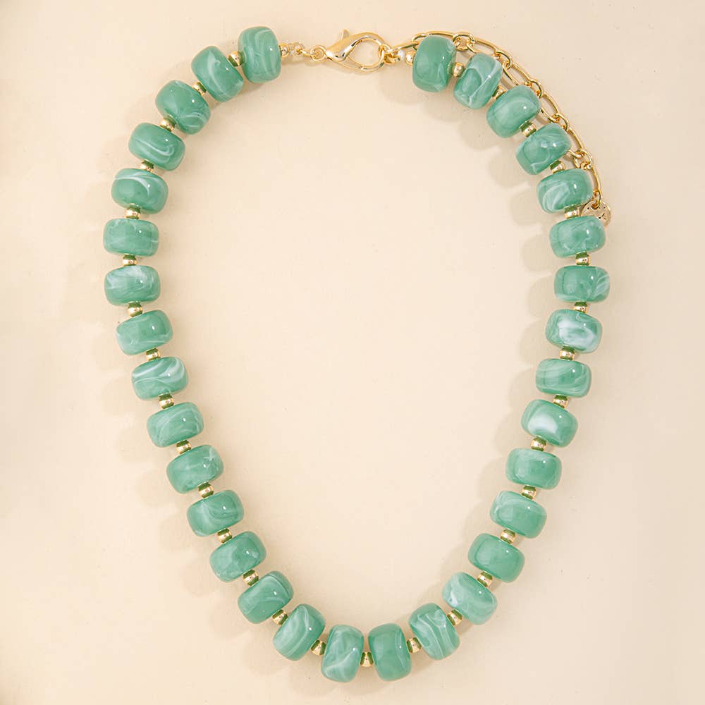 Marbled Chunky Rondelle Bead Statement Necklace: GY