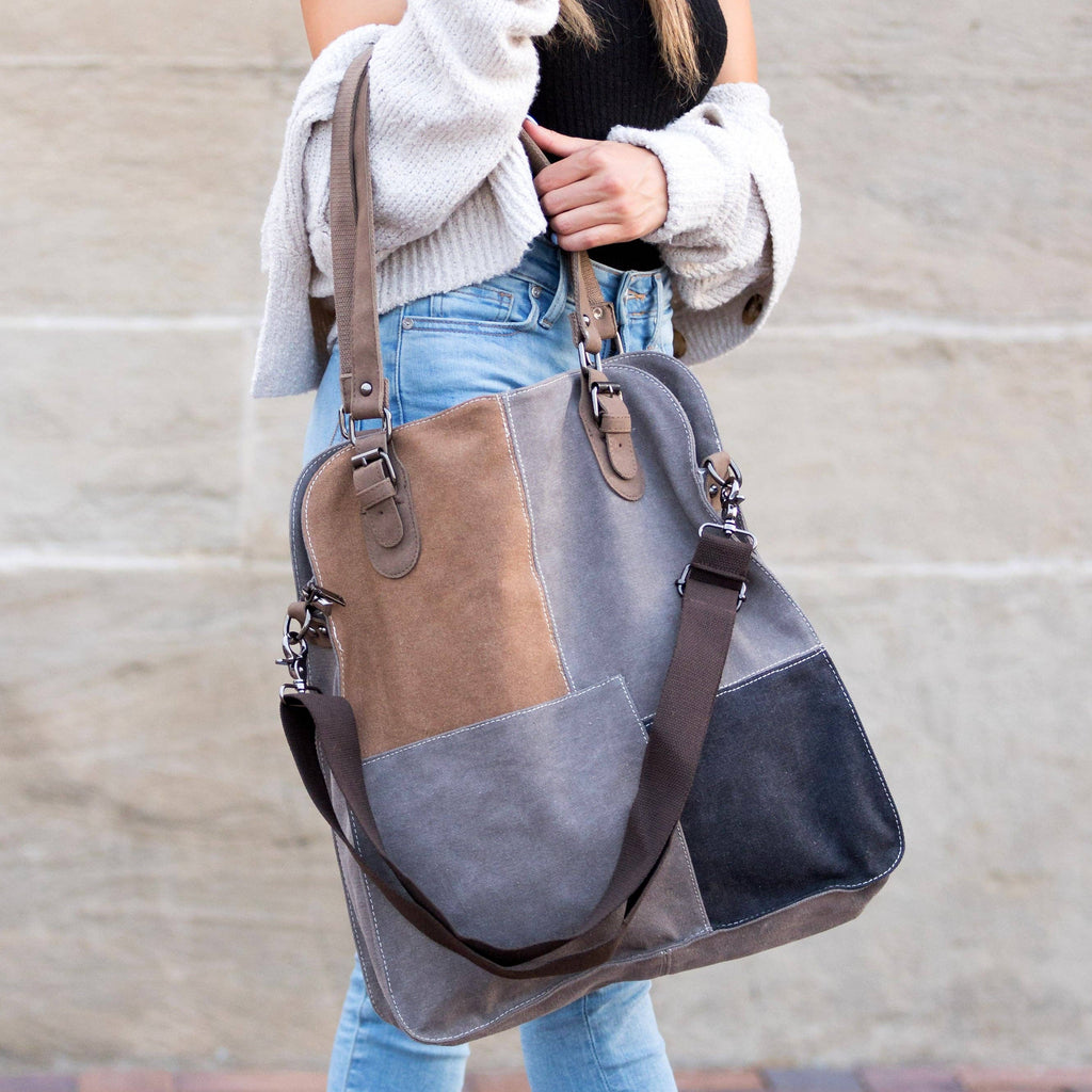 Colorblock Messenger Bag: Gray/Tan/Black