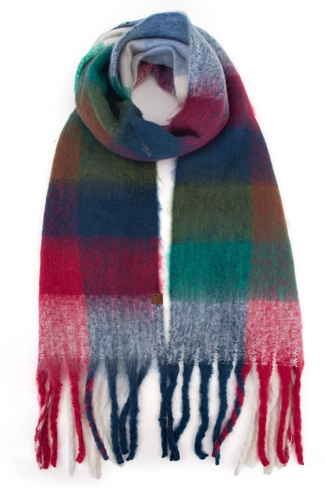 C.C Multi Color Block Plaid Check Pattern Woven Winter Scarf: 18