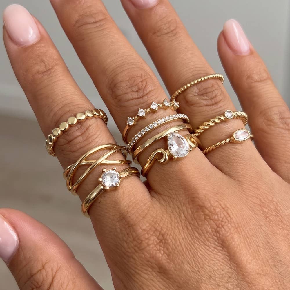 Teardrop Crystal Stackable Ring Set: RHCRY