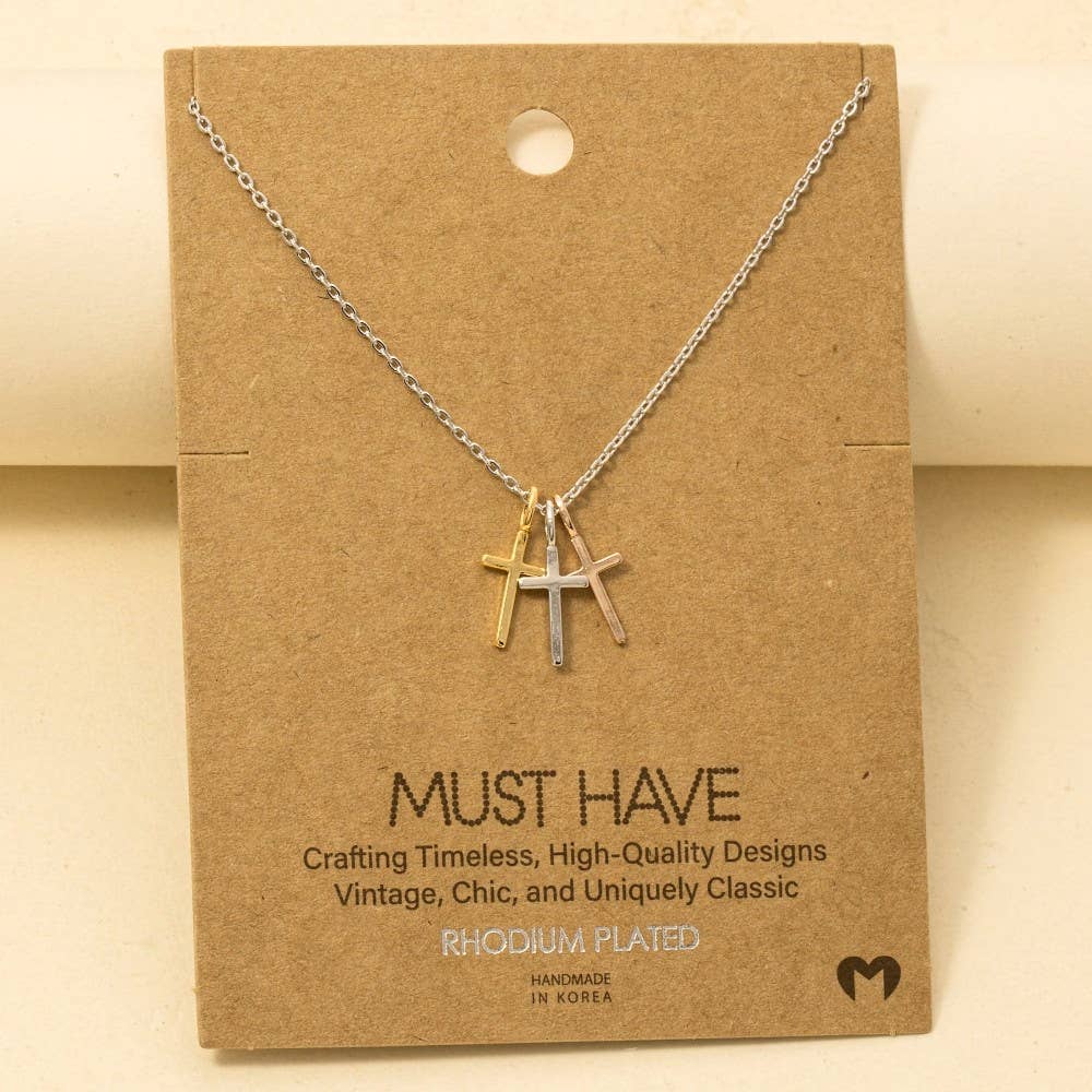 Triple Cross Pendant Necklace: G