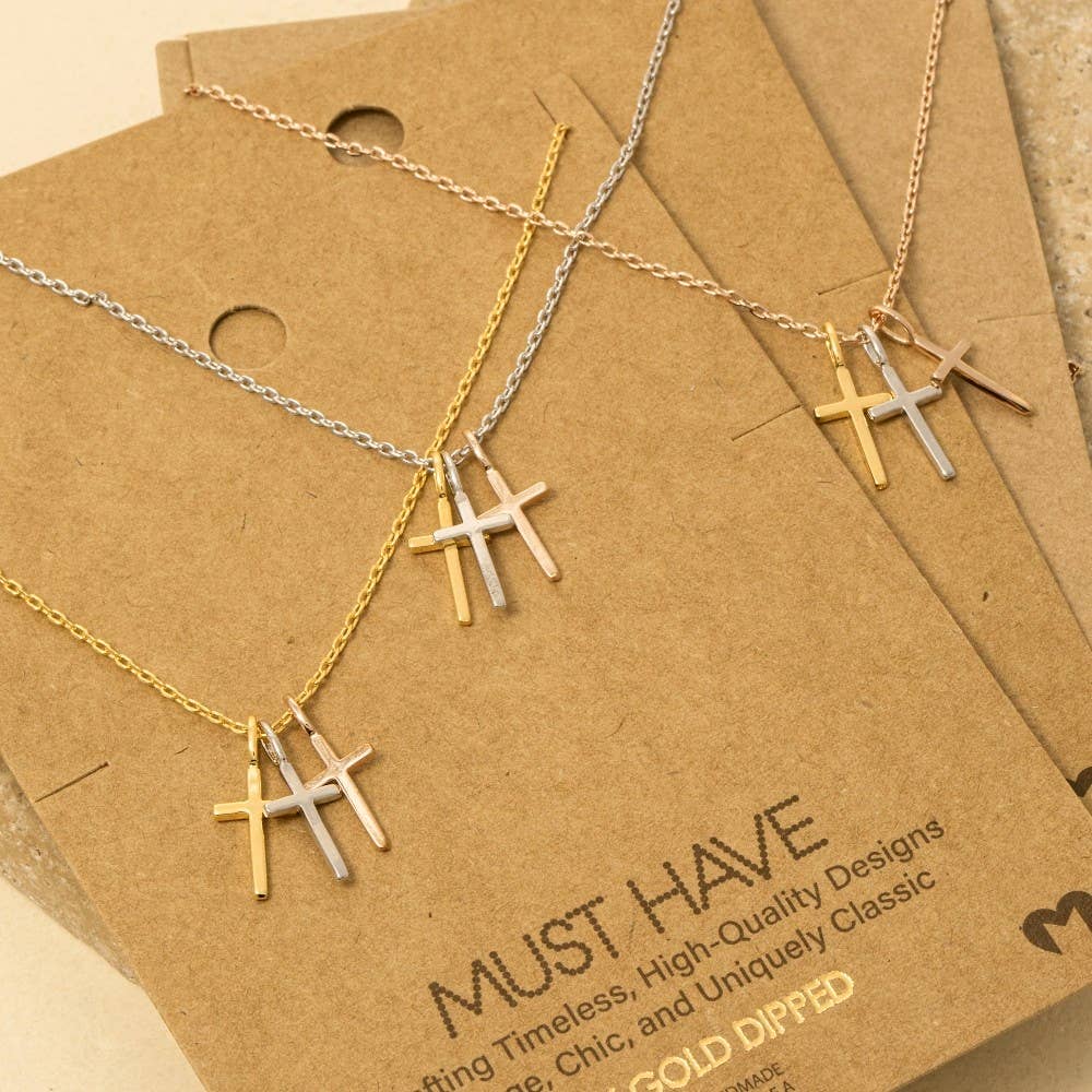 Triple Cross Pendant Necklace: G