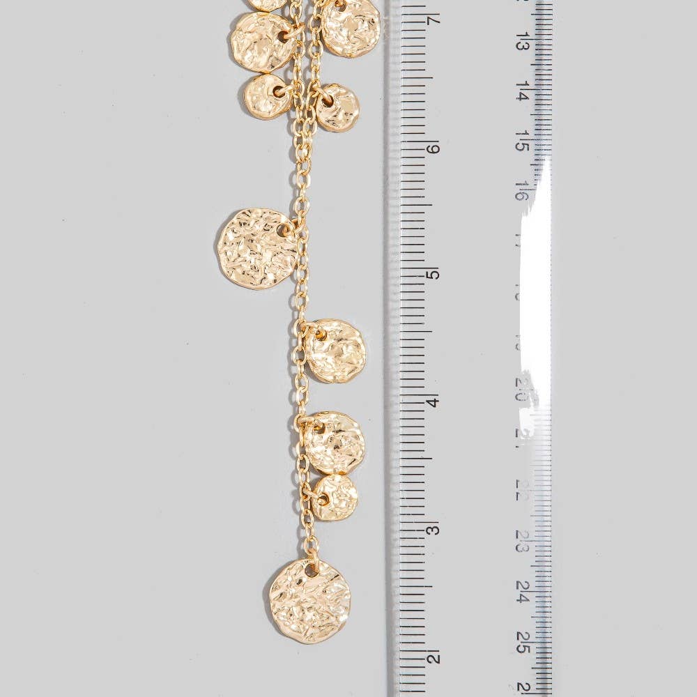 Dainty Chain Hammered Coin Discs Y Necklace: GD