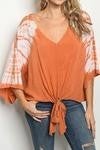 tie dye v neck tie waist top