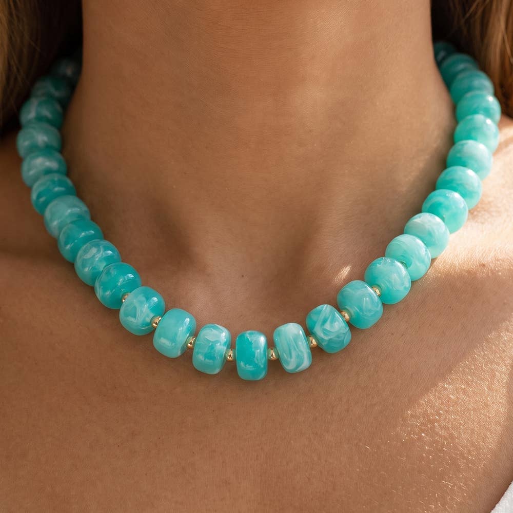 Marbled Chunky Rondelle Bead Statement Necklace: BR