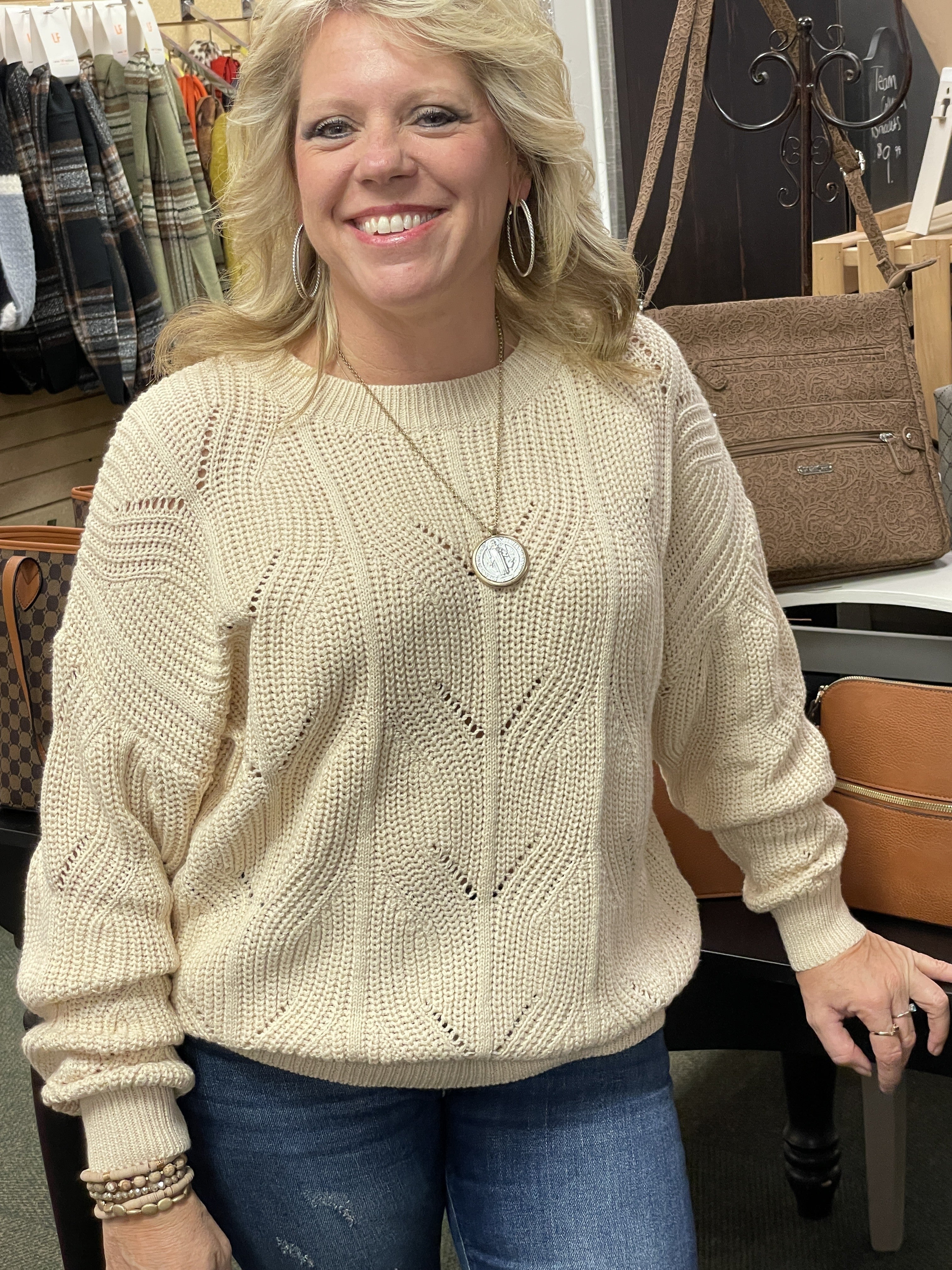 Ivory Loose Fit Knit Sweater