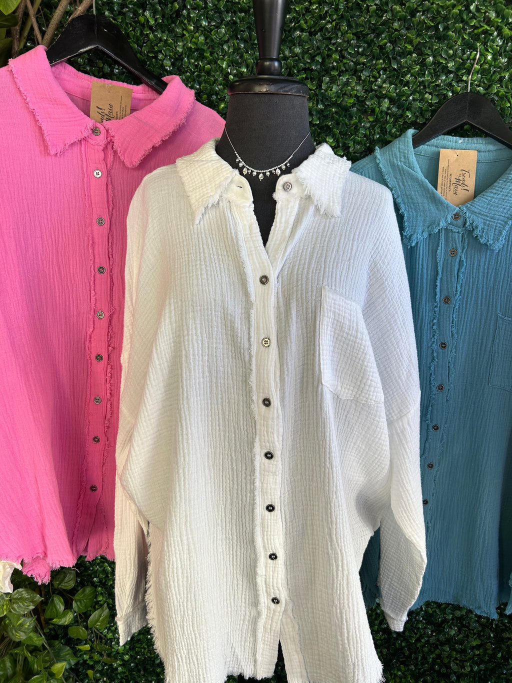Vintage Button Down Raw Edge Top