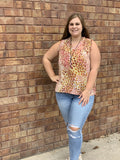 Sleeveless V neck top with ruffle