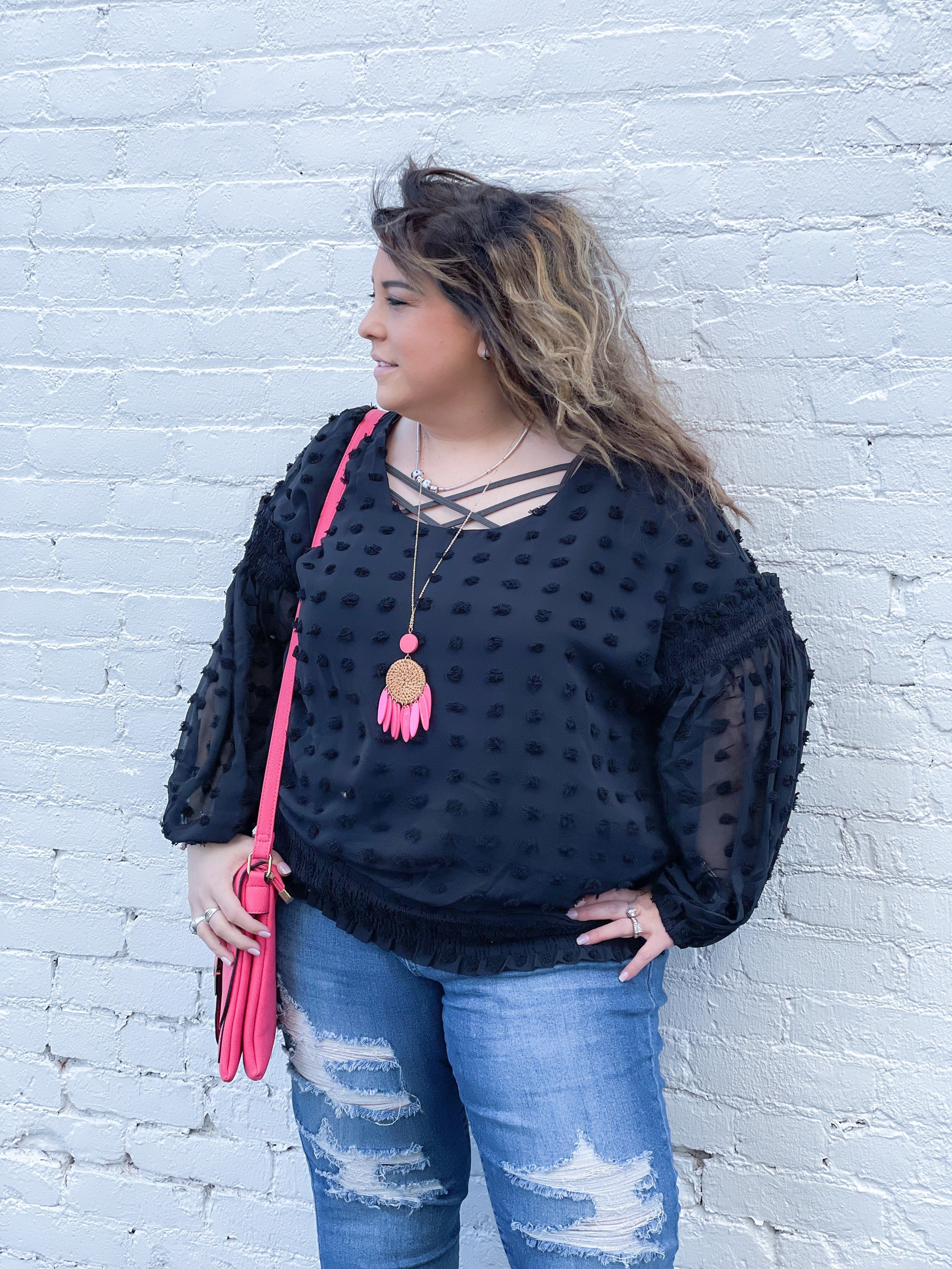 Black Dot Long Sleeve Blouse