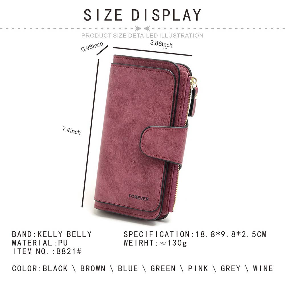 Long women's matte PU multi-purpose women's wallet: Brown