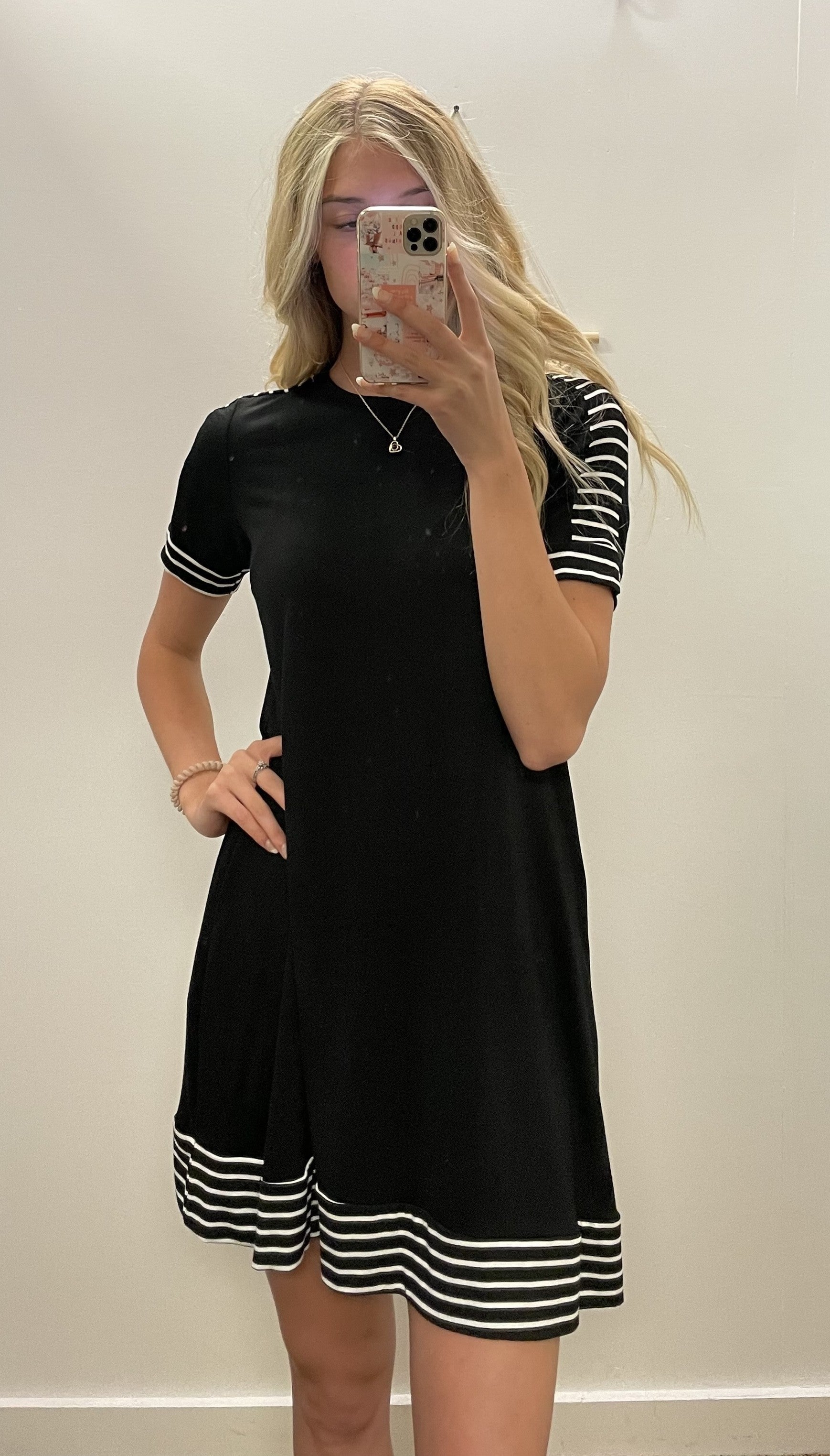 Black Stripe Little Black Dress