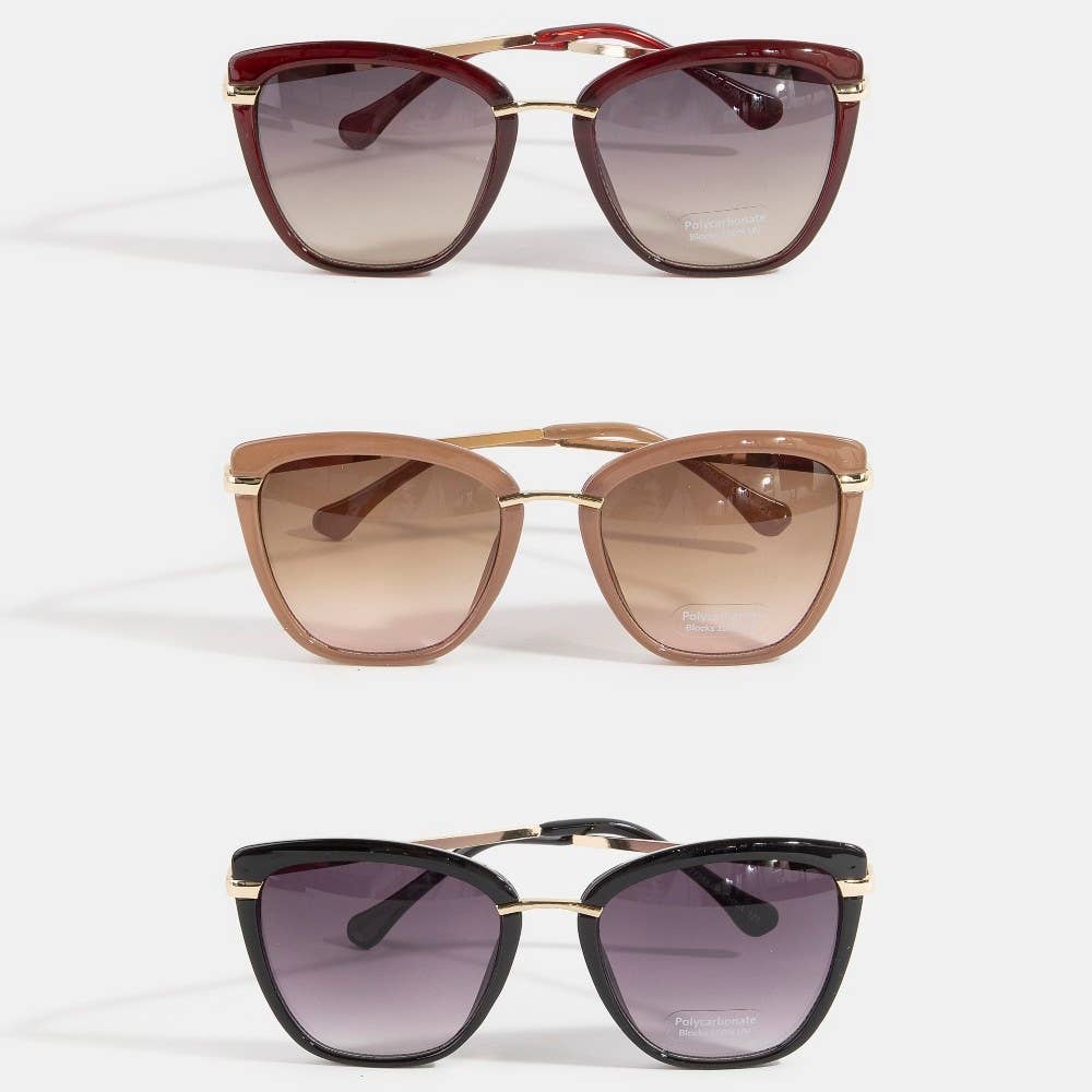 Cat-Eye Double Bar Bridge Sunglasses: ASSORTED