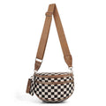Checkerboard Crossbody Bag & Coin Purse: Brown