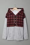 Plaid splicing  Pocketed hoodie