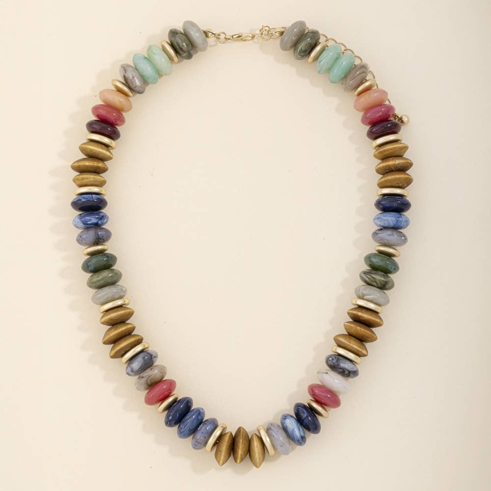 Chunky Saucer And Rondelle Bead Necklace: WGBR