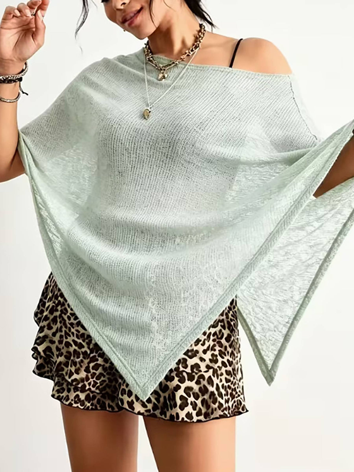 Lightweight Knit Poncho Shawl, Versatile Layering Cover Up: Brown