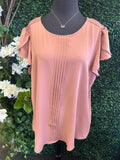 Lace Trim Tulip Sleeve Pintuck Blouse