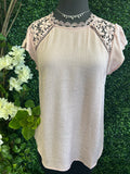 Lace Panel Short Ruffle Sleeve Blouse