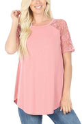 dusty rose lace sleeve ragland