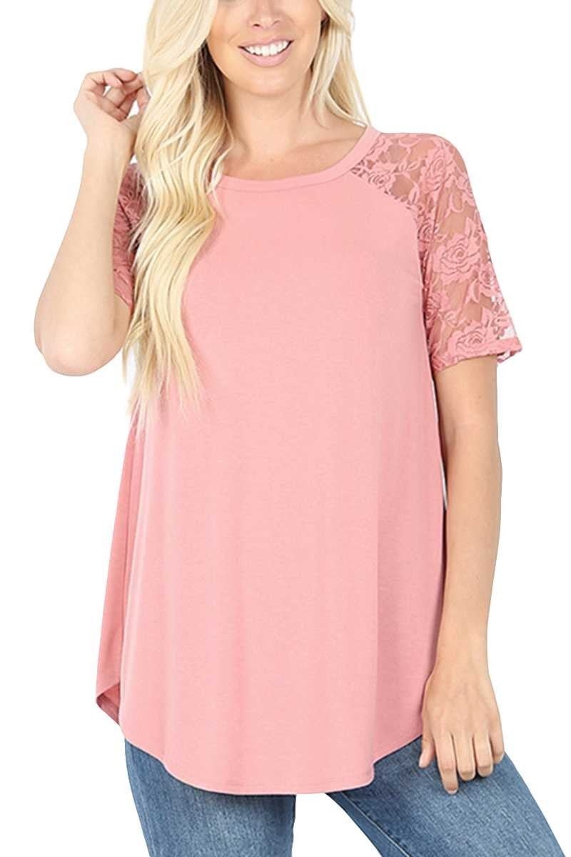 dusty rose lace sleeve ragland