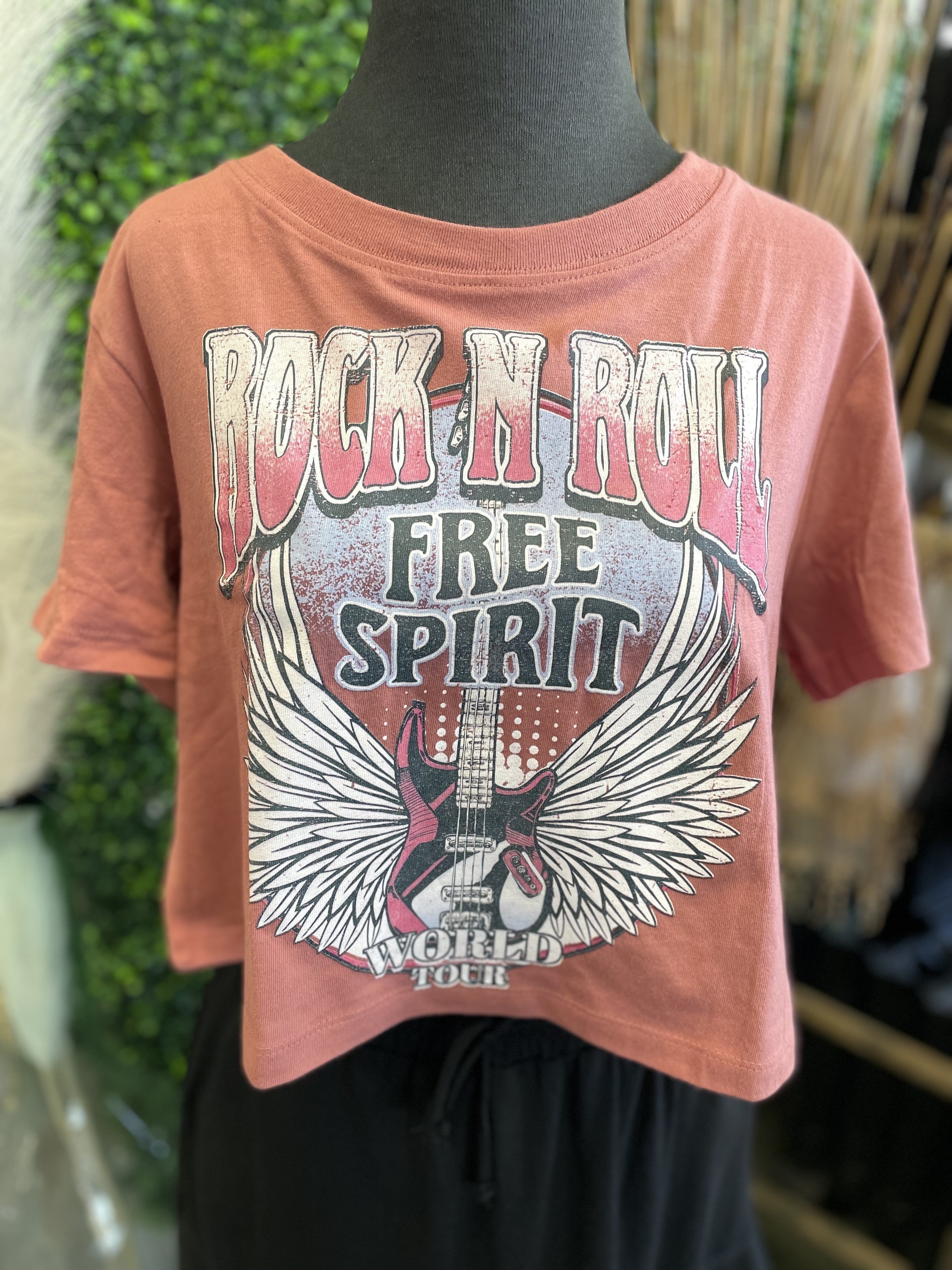 Vintage Rose Rock N Roll Crop