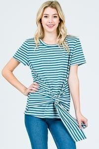 Teal Stripped Wrapped Knit Top