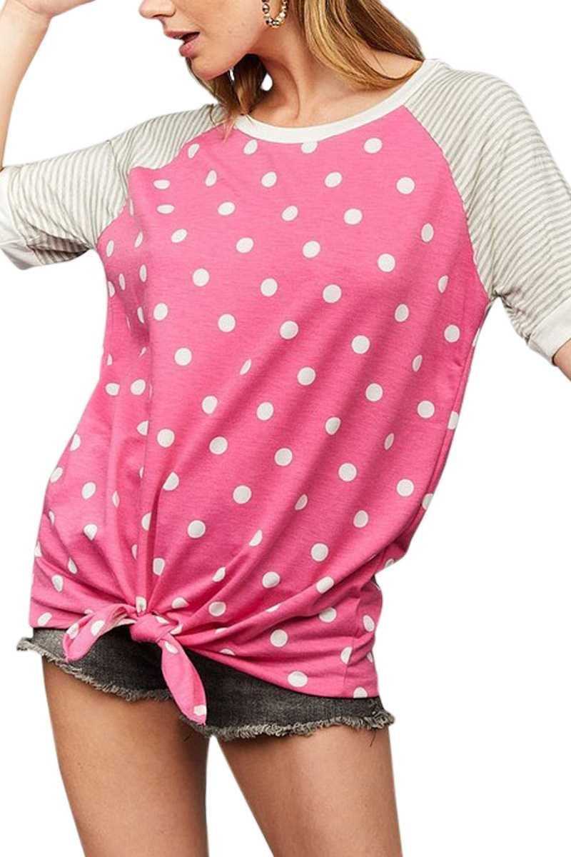 pink polka dot tie front top